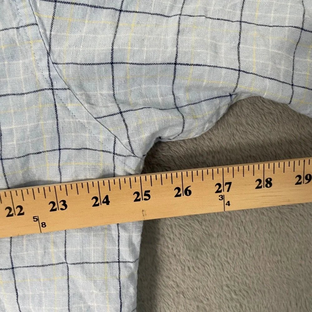 Tommy Hilfiger 100% Linen Button Down Mens Large Blue‎ Shirt Golf Summer Preppy